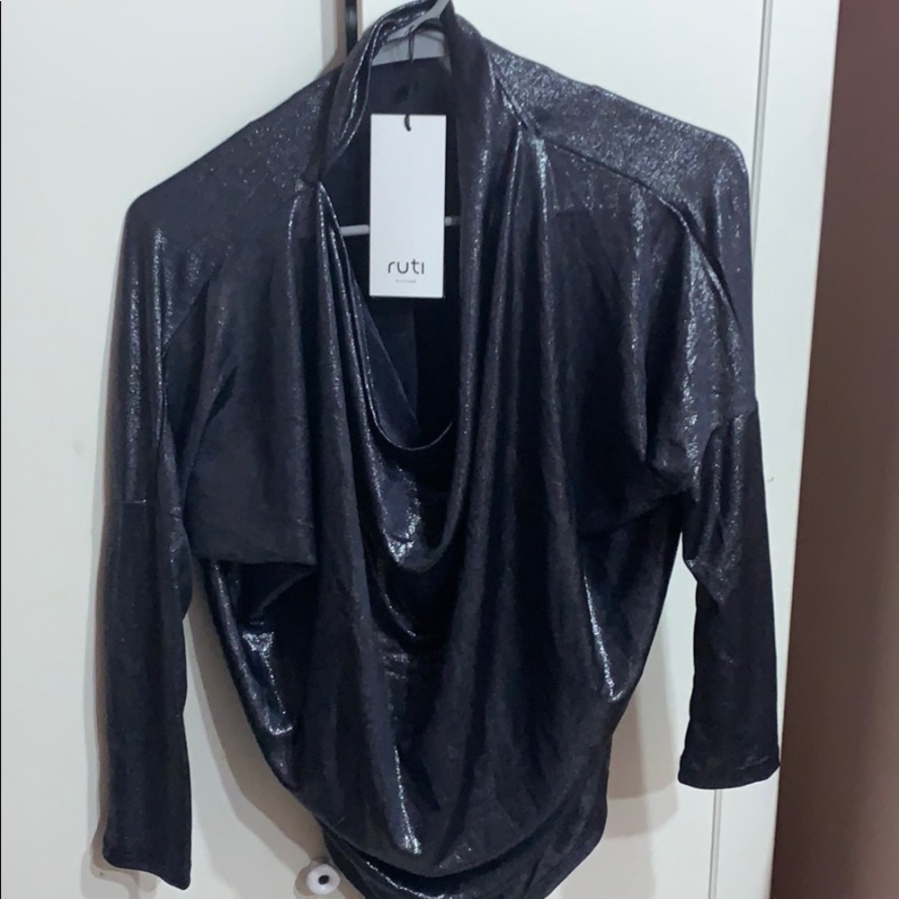 silver shiny Elena long sleeve top silver